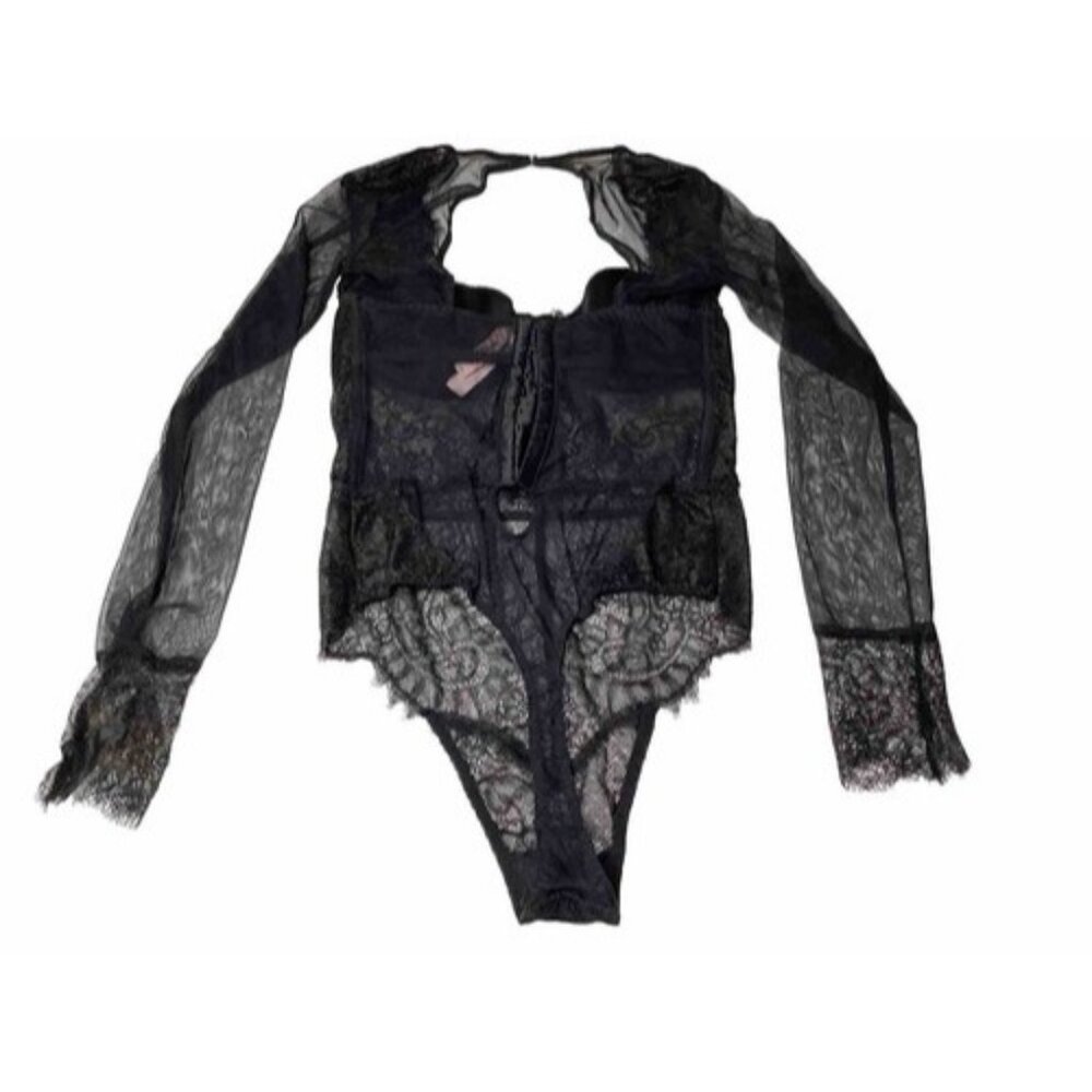 Victoria Secret Black Lingerie One Piece Long Sleeve Body Suit Lace 34b / 170 - Picture 8 of 9